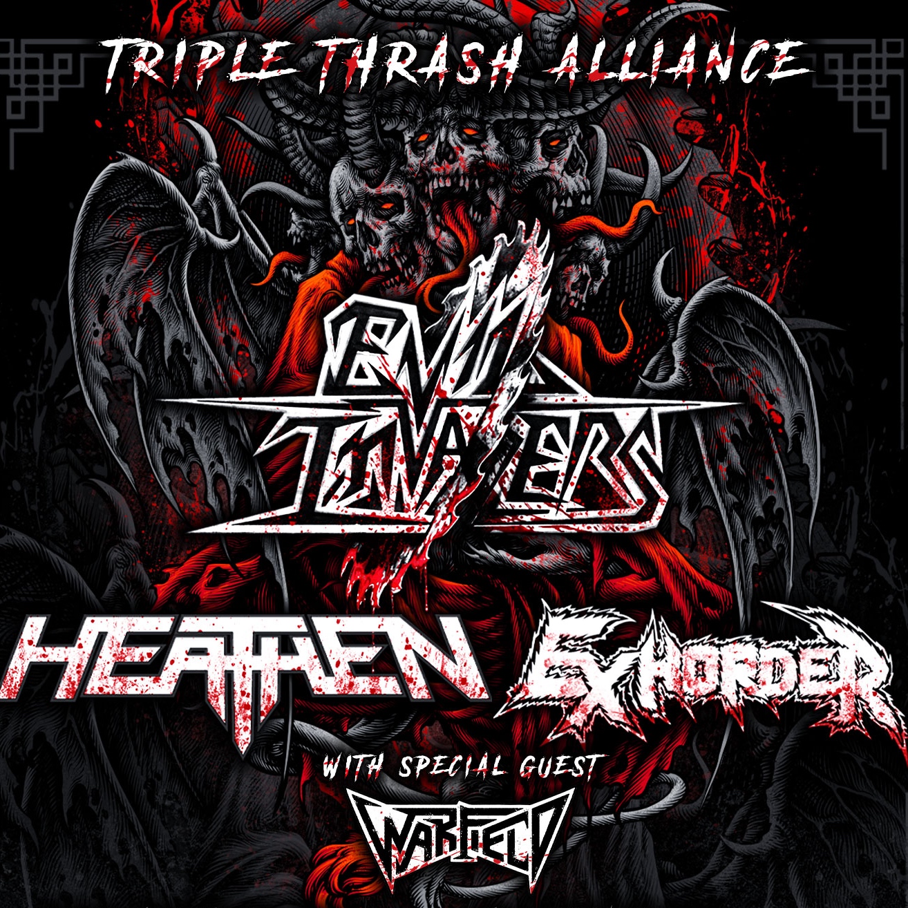 TRIPLE THRASH ALLIANCE – EVIL INVADERS | HEATHEN | EXHORDER | WARFIELD